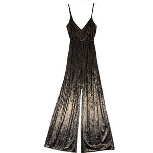 Show Me Your Mumu Jumpsuit Womens XS Black Jonny Gold Velvet Richards Wide Leg